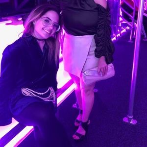 navy blue velvet mini dress with pockets